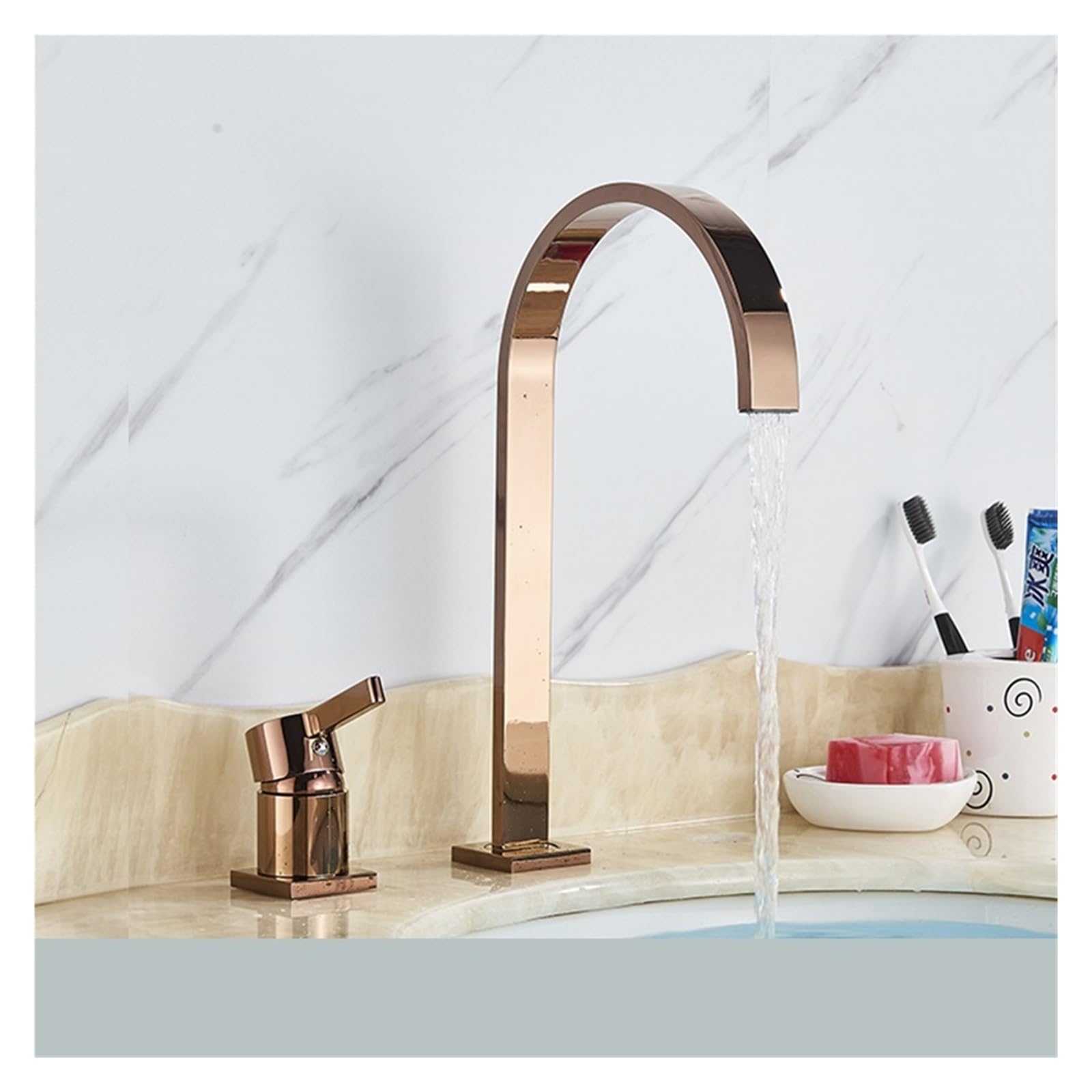Mitigeur de salle de bain or brossé haut de gamme avec jet cascade pour vasque