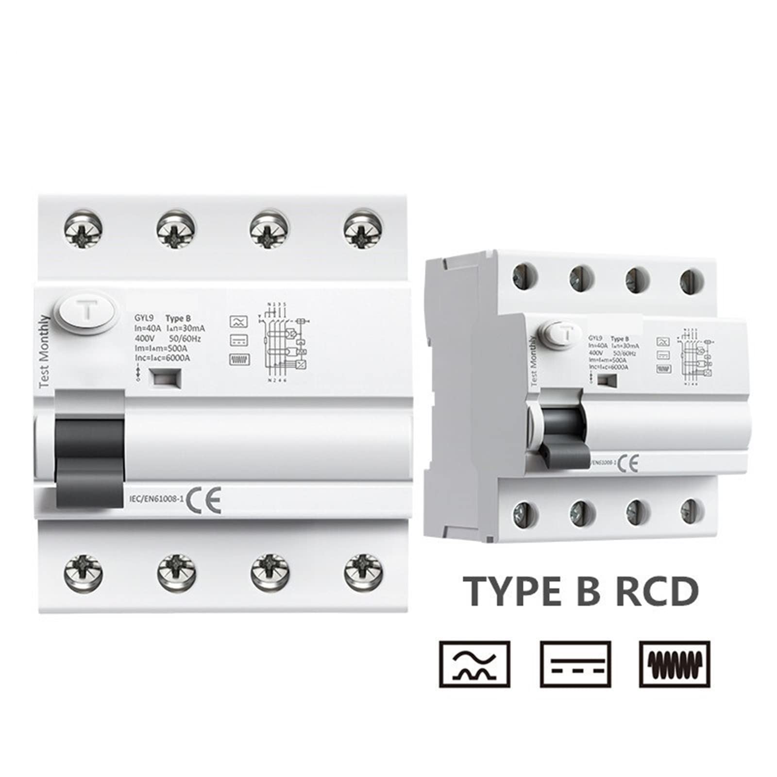 Interruttore differenziale di tipo B su guida DIN, DC RCCB, RCD 4P, 40A, 63A, 30mA, 300mA, 6KA, 1 pz(4P,40A 300mA)