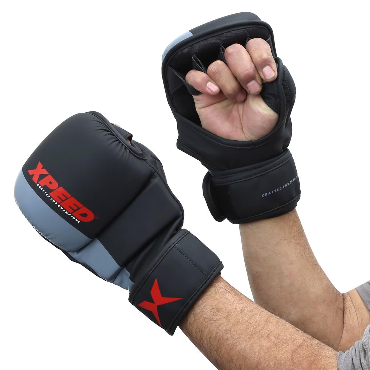 XPEED Striking XP1504 - Guanti da grappling in poliuretano, per arti marziali, sport da combattimento, MMA, allenamento, guanti sportivi versatili, chiusura avvolgente con gancio e anello (S/M, rosso)
