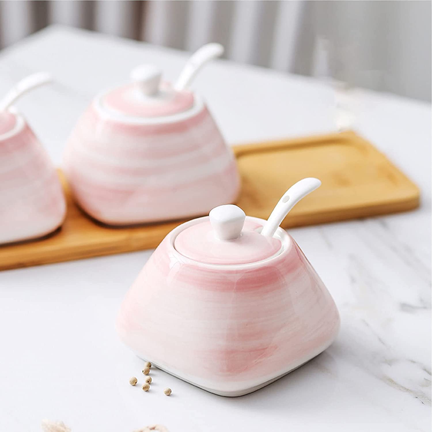 Azucarero de cerámica, jarra for crema, azucarero de cerámica colorido con tapa, azucarero de porcelana con cuchara, salero pequeño, tarro de almacenamiento, for cafetería, restaurante, azul, individu