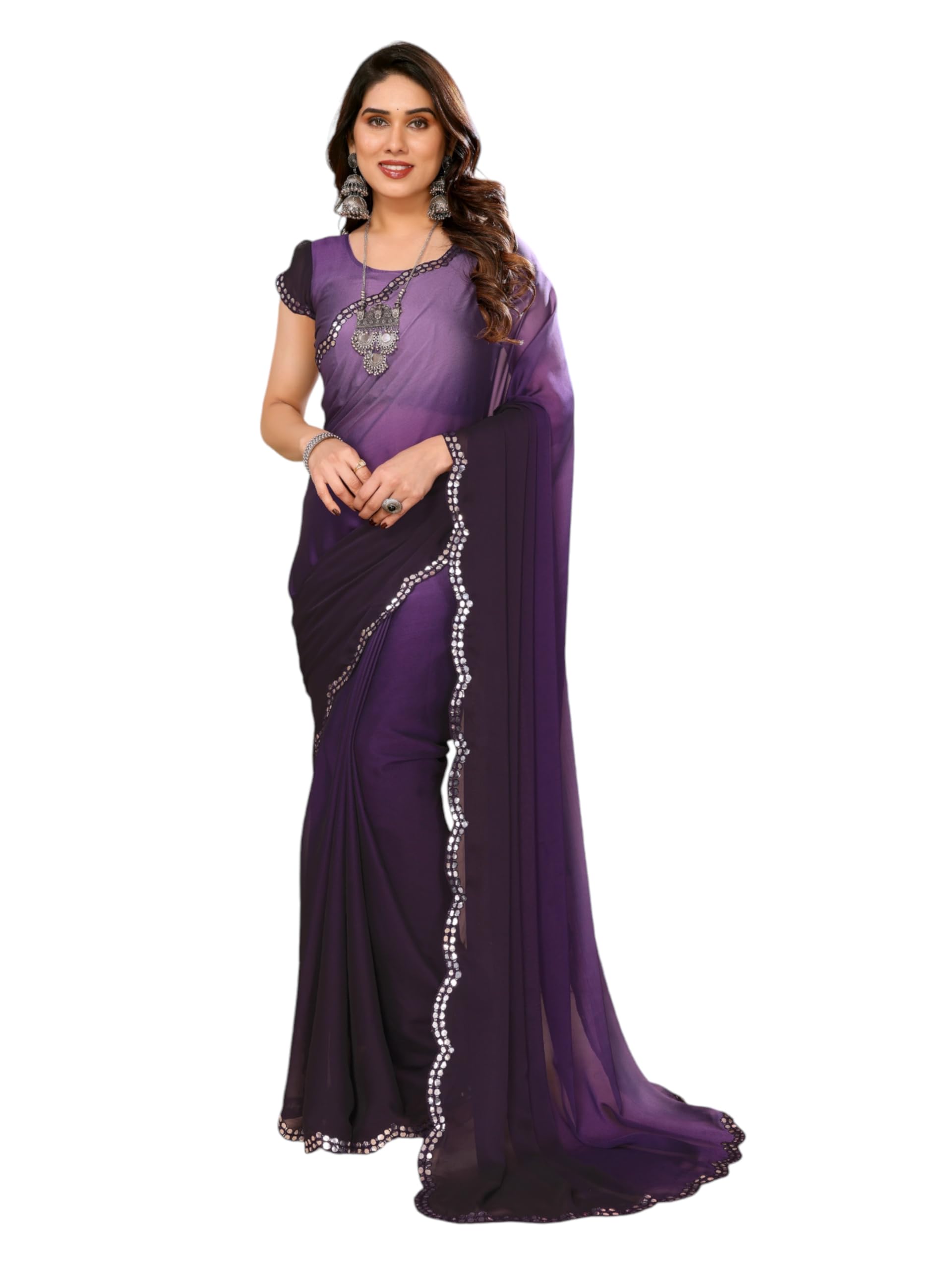 The Urban Diva Women's Trending Ombre,Two-tone Silk Saree With Mirror Lace Border