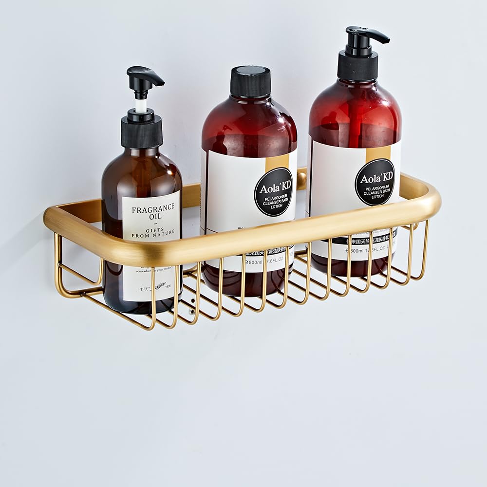 Hoinerus Antique Brass Bathroom Shelf Organization Basket Wall Mounted Shower Caddy Shampoo Holder