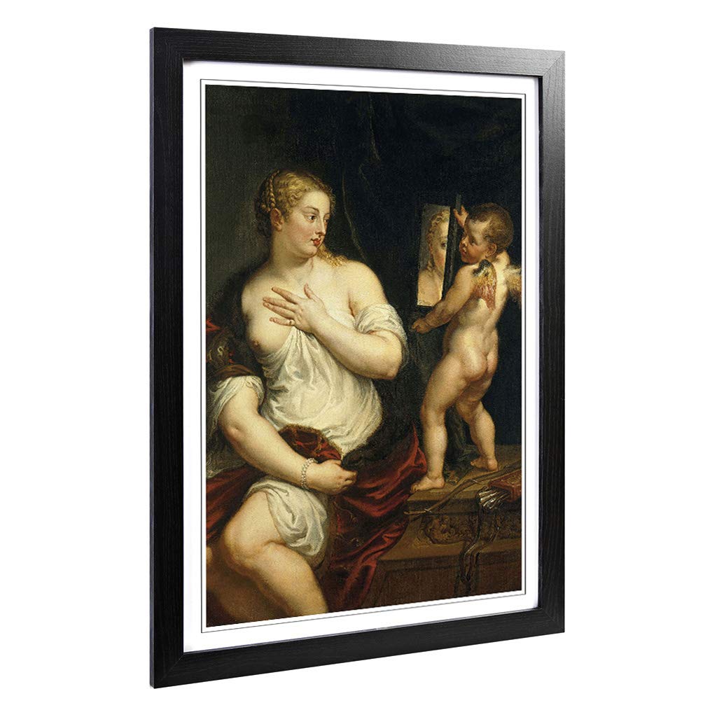 Big Box Art Framed Print of Peter Paul Rubens Venus and Cupid Design | Wall Art Picture | Home Decor for Kitchen, Living Room, Bedroom, Hallway, Black, A2 / 24.5x18 Inch / 62x45cm