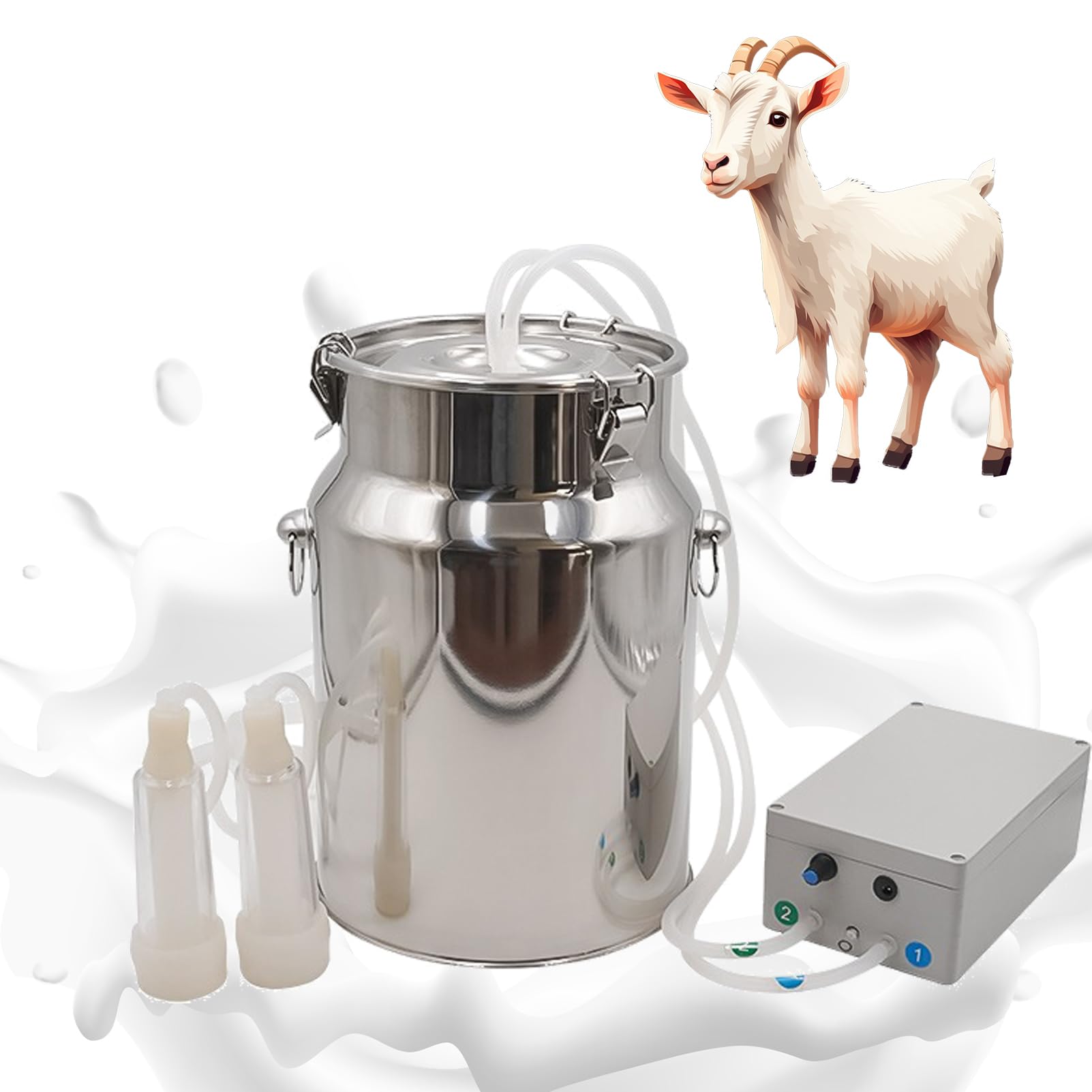 FBJAMZ Electric Milking Machine with Auto Stop, Portable Milker Kit for Cow Goat Sheep, Stainless Steel Bucket and Vacuum Pump for Home Farm Use (Goat 3L)