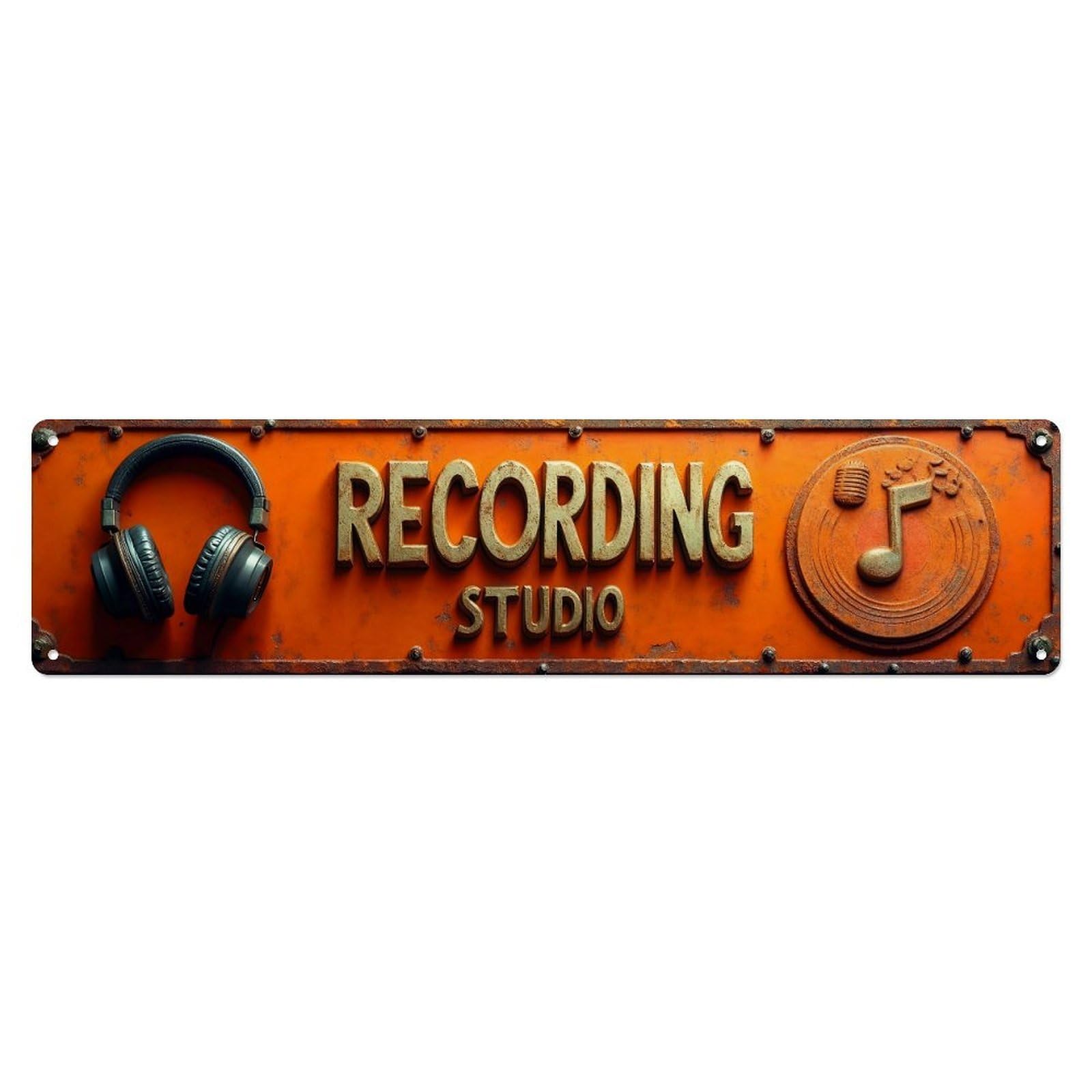 Recording Studio Headphones Vinyl Record Tin Sign Vintage Metal Sign Home Bar Garden Indoor & Outdoor Wall Decor Retro Metal Poster 4x16 Inch