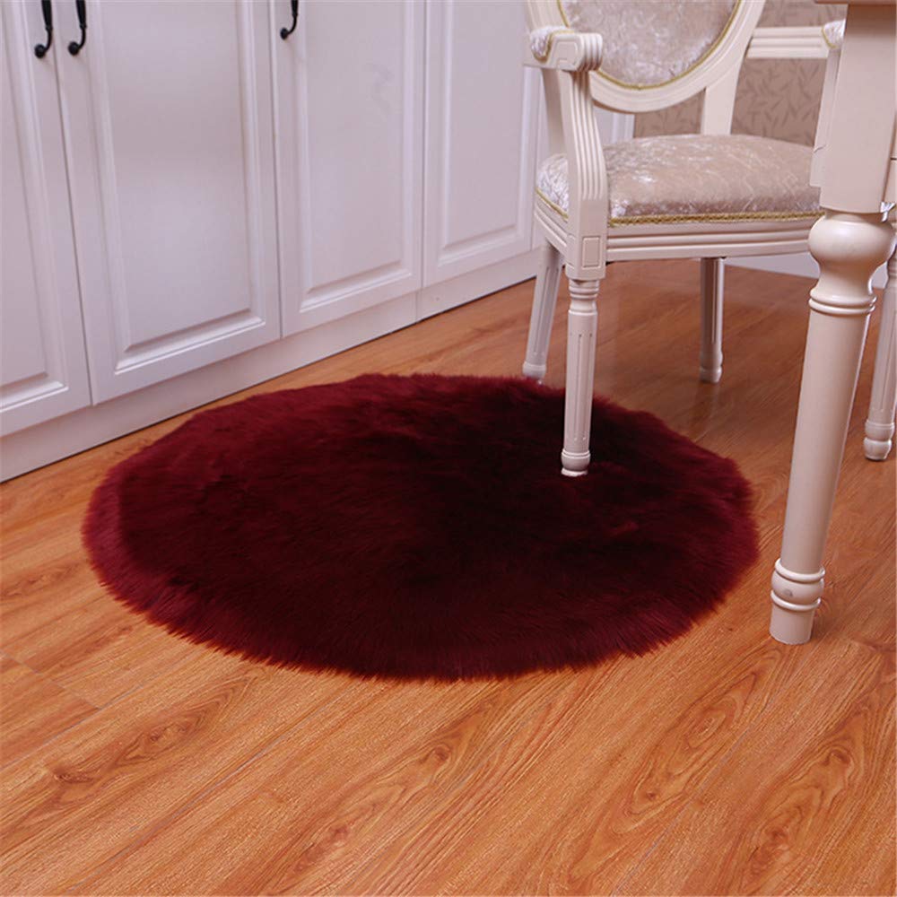 Nicole Knupfer Teppich Runden Faux Lammfell Schaffell,Lammfellimitat Teppich Kunstfell Dekofell Longhair Fell Nachahmung Wolle Bettvorleger Sofa Matte (Weinrot,100 x 100cm)