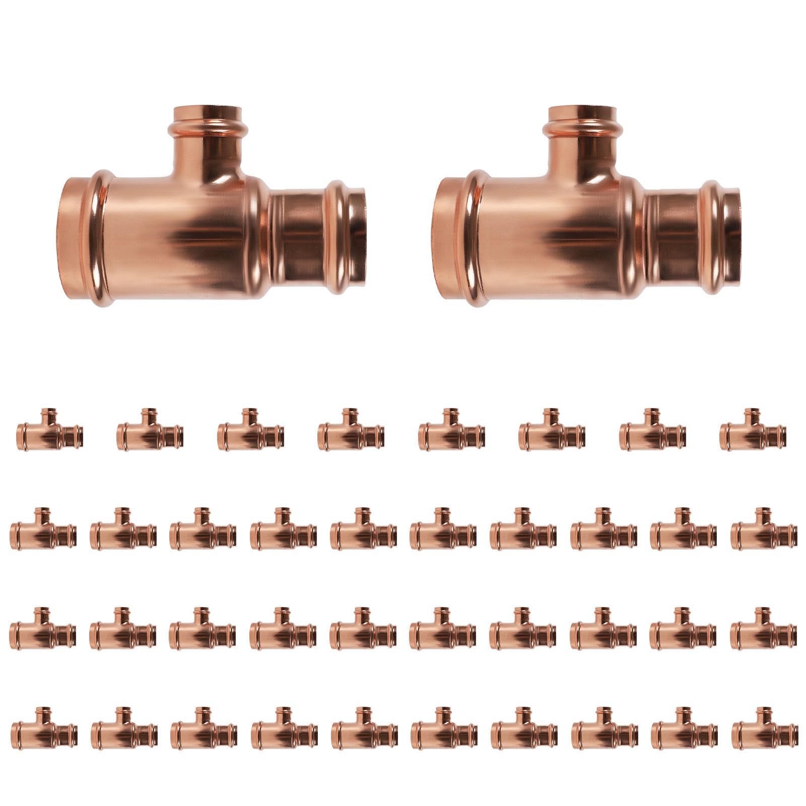 Paquete de 40 Conectores en T reductores de Cobre GUOFIS, 1-1/4" P x 1" P x 1/2", Conector en T Reductor de presión para plomería, derivación de transición de tamaño de tubería de Tres vías