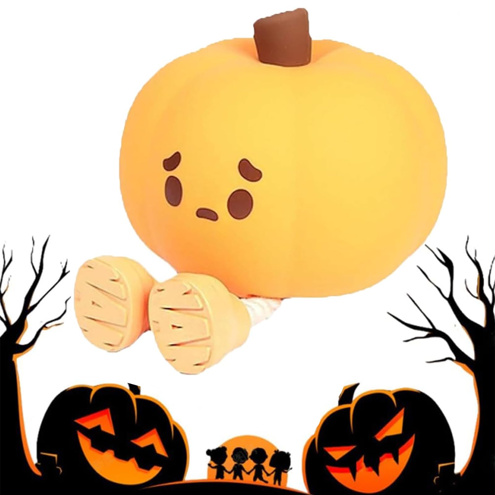 Mischievous Grinning Pumpkin Night Light, Cute Halloween Pumpkin Night Light with 3 Level Dimmable, Lamp Decor with Legs Indoor for Family Bedroom Halloween Gifts (Warm B)