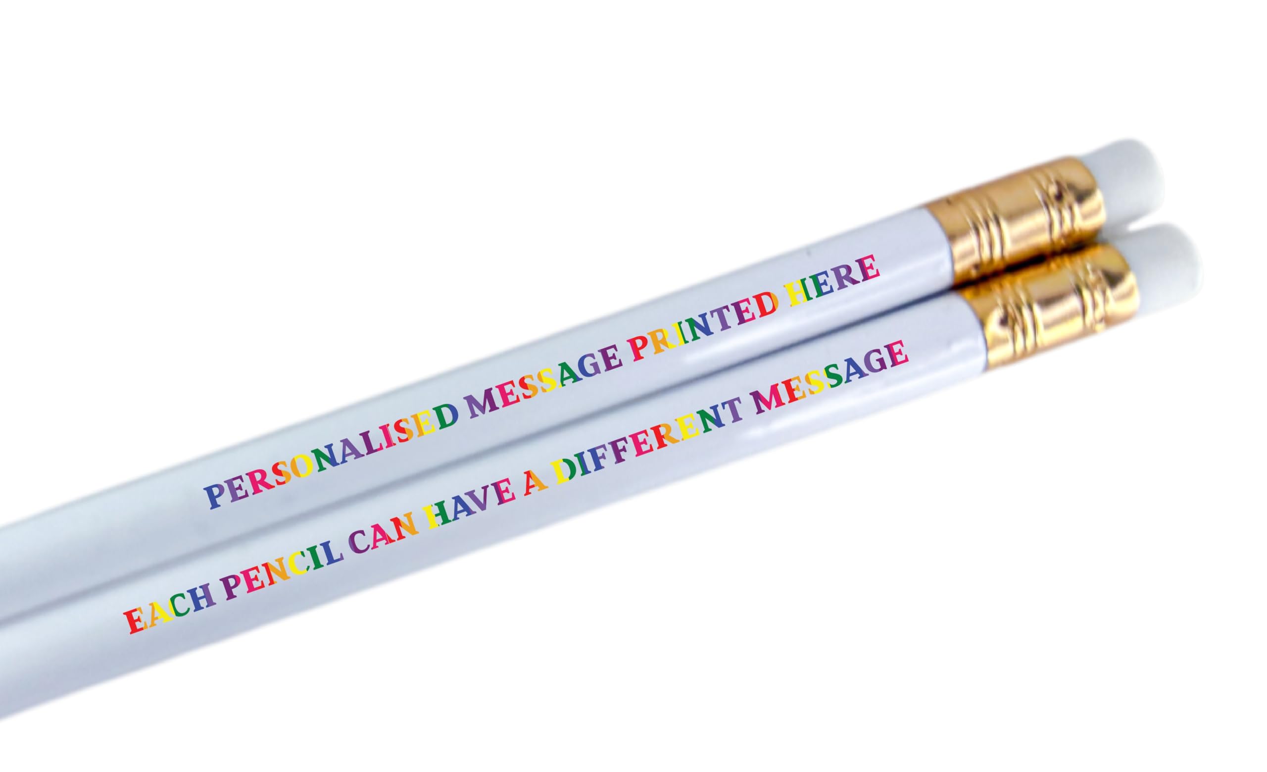 Personalised Pencils - Choice of Colours and Quantities (White with rainbow text, 2 Pencils)