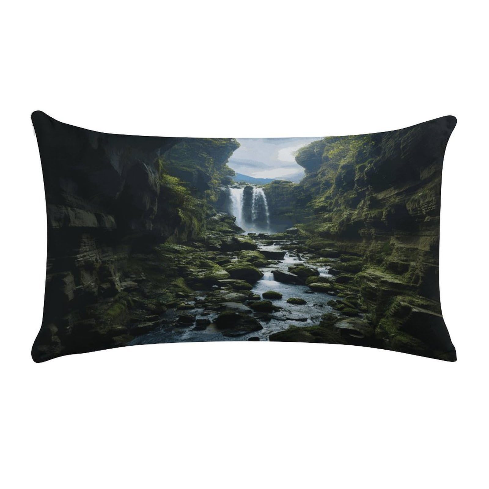 LDGSUPH Waterfall Cliff Throw Pillow Cover with Zipper Long Throw Pillow Case Anti-Fading Pillow Protector Super Soft Decorative Cushion Case Exquisite Plush Pillowcase12 X 20 in