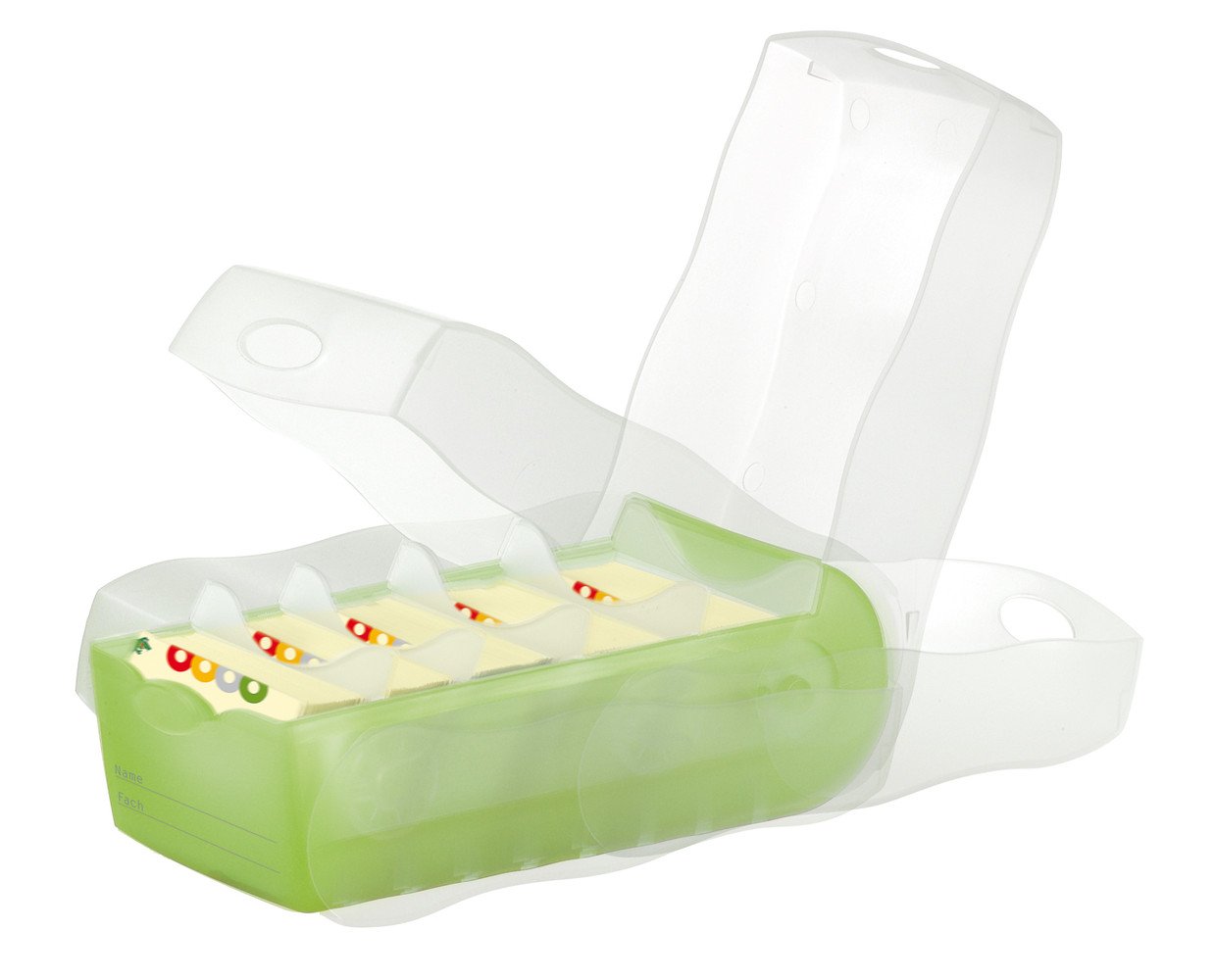 HAN 997 Karteibox CROCO DIN A7 quer mit 5 Stützplatten und 100 Karten (transluzent-grün, 4 Boxen Spar-Set)