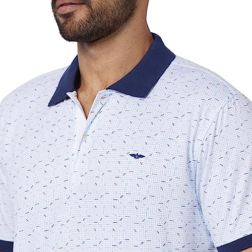 Image of Park Avenue Men's Cotton Polyester Blend Print Pattern Slim Fit Rib Collar Polo Neck Half Sleeve Casual T-Shirt