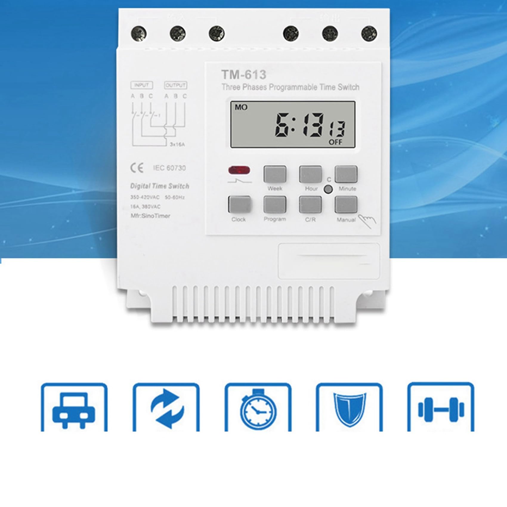 2X Fases 380V 415V TEMPORIZADOR Interruptor Programable con Retroiluminación
