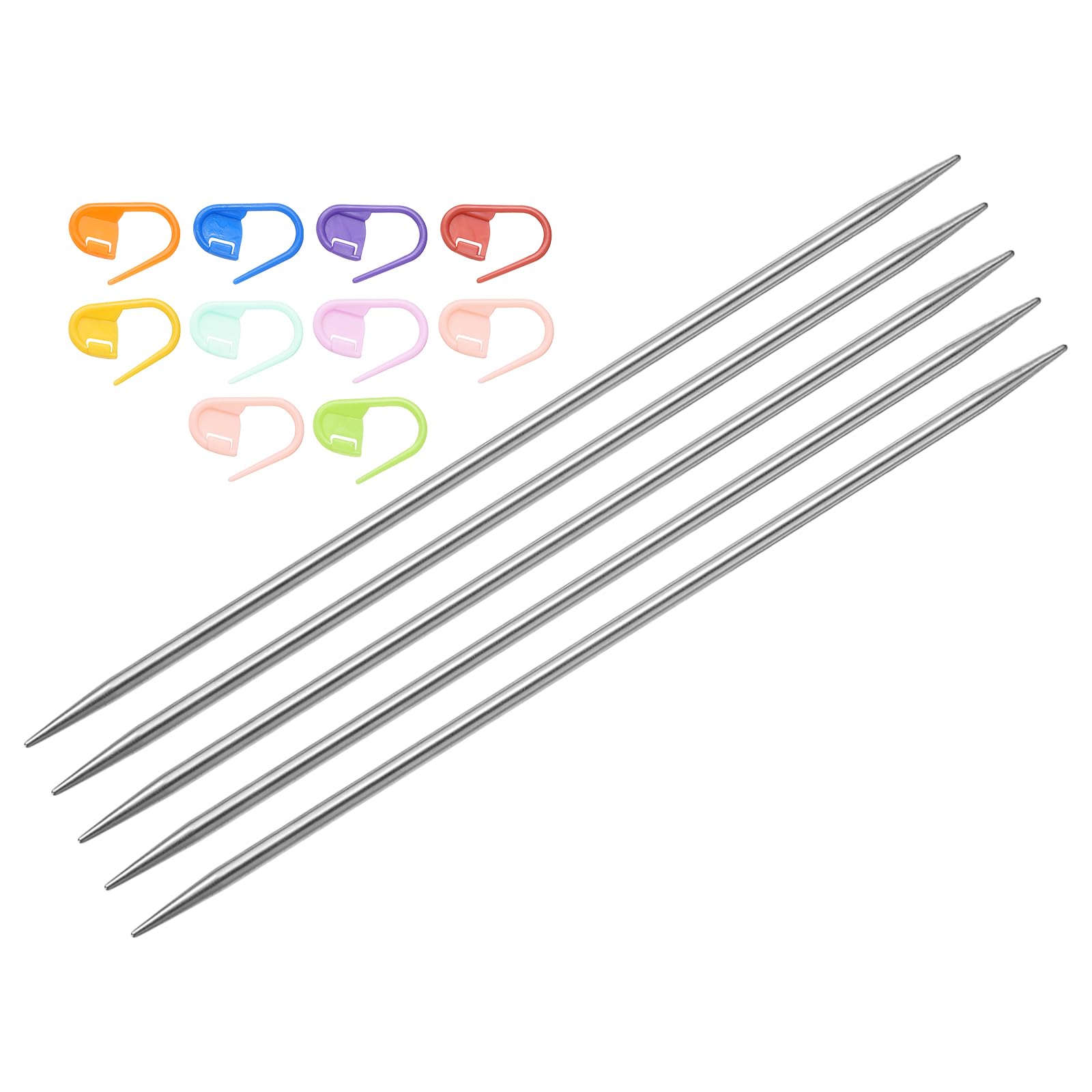 sourcing map 5Pcs Knitting Needle Size US 4(3.5mm) 6 Inches (15cm) Length Stainless Steel Double Pointed Sweater Stitching Needles with 10 Colorful Stitch Markers for Handmade Projects DIY