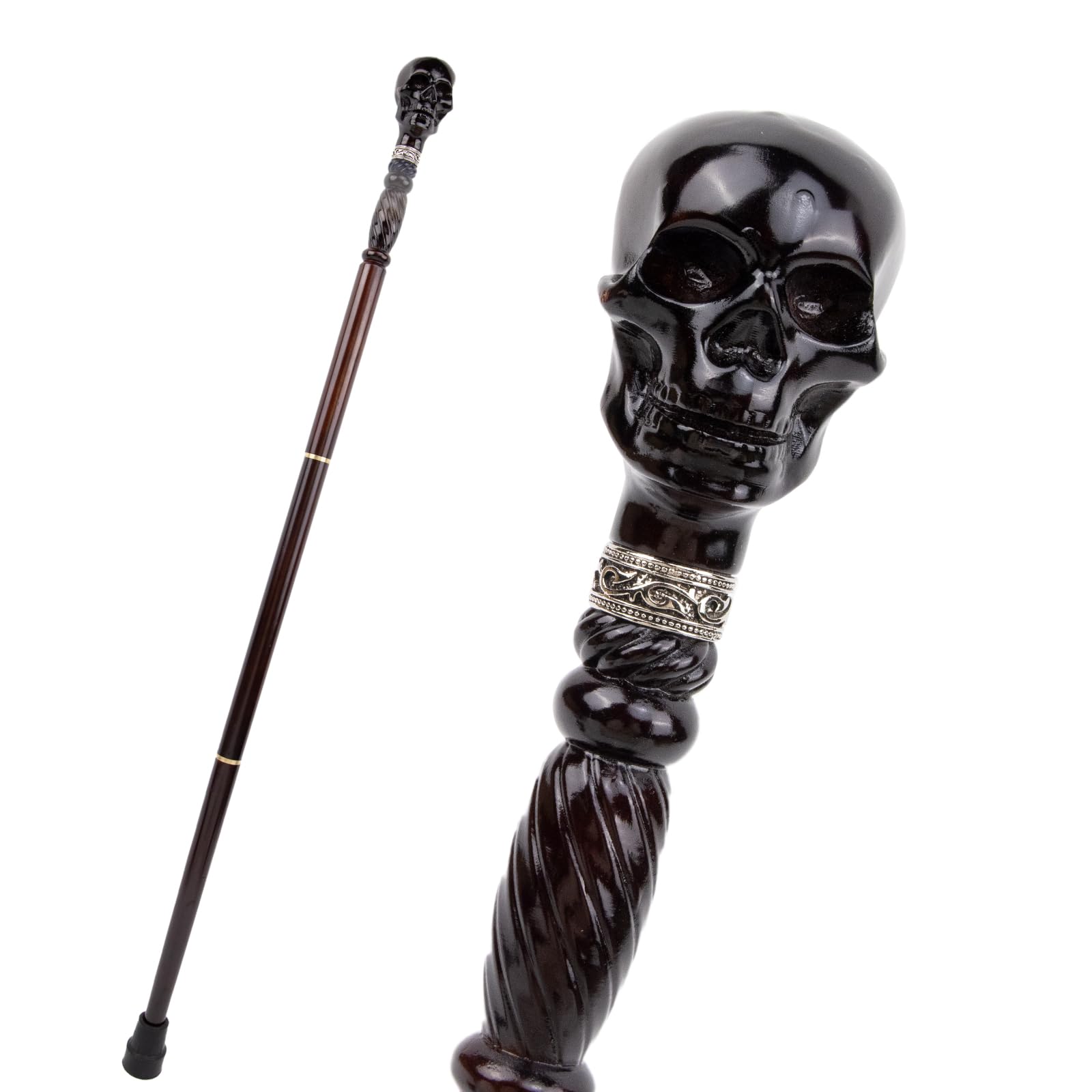 Black Creative Devil Skull Wooden Fashion Walking Stick Decorative Cospaly Wood Walking Cane Halloween Mace Wand Crosier 93cm
