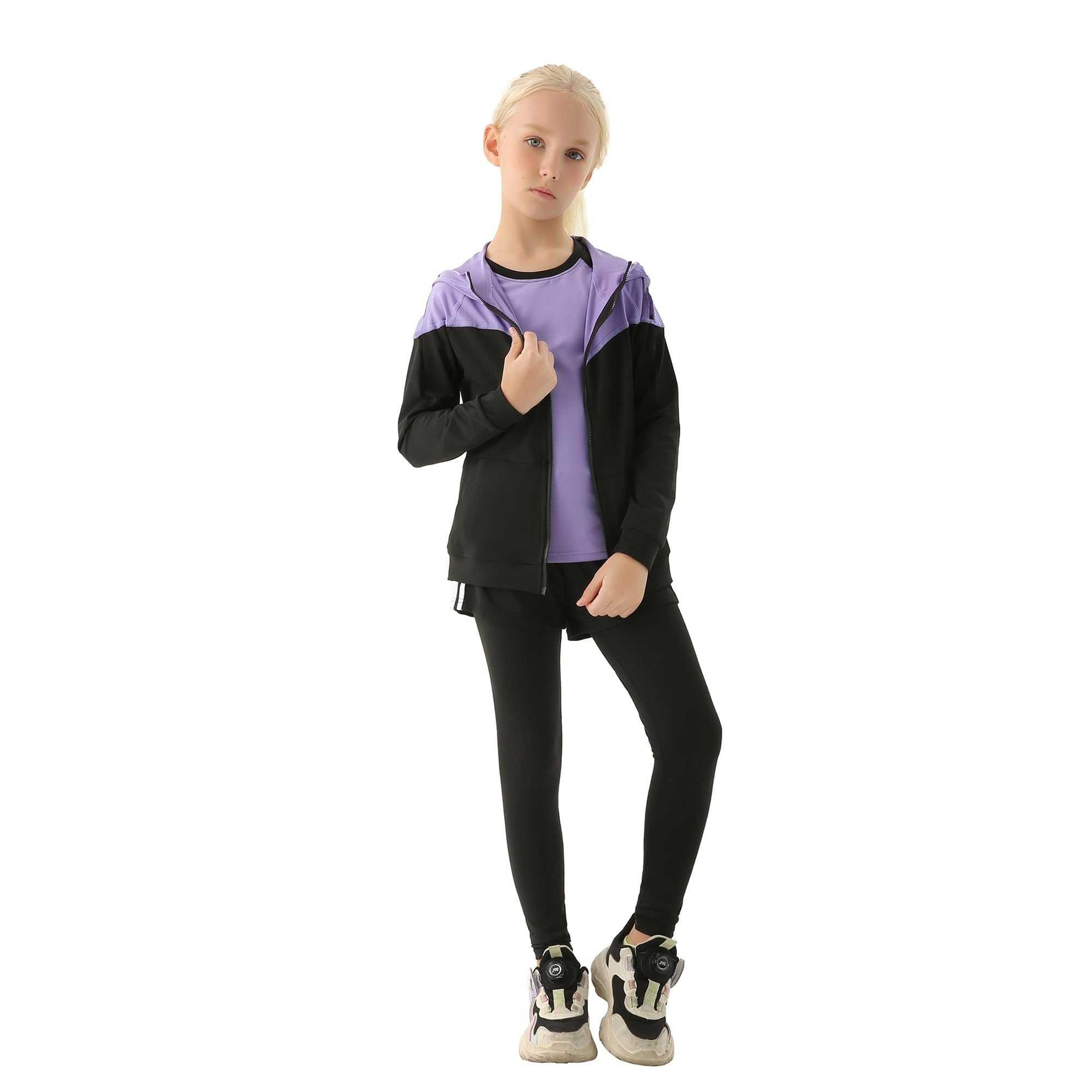 Dziecięcy dres treningowy dla dziewczynek, 3-częściowy dres sportowy, zestaw odzieży do joggingu, strój rekreacyjny (koszulka + spodnie), trening, bieganie, trykoty, joga (proszę wybrać