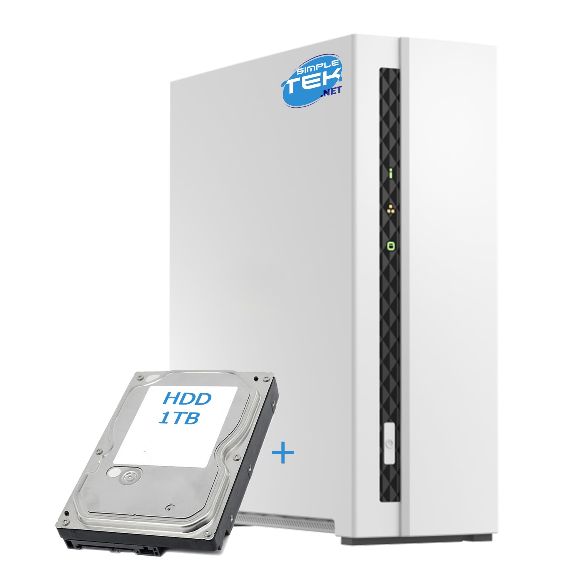 SIMPLETEK - Sistema di archiviazione di rete domestica NAS con 2 GB RAM, 1-Bay con HDD da 1TB preinstallato, USB, LAN gigabit (Ricondizionato)