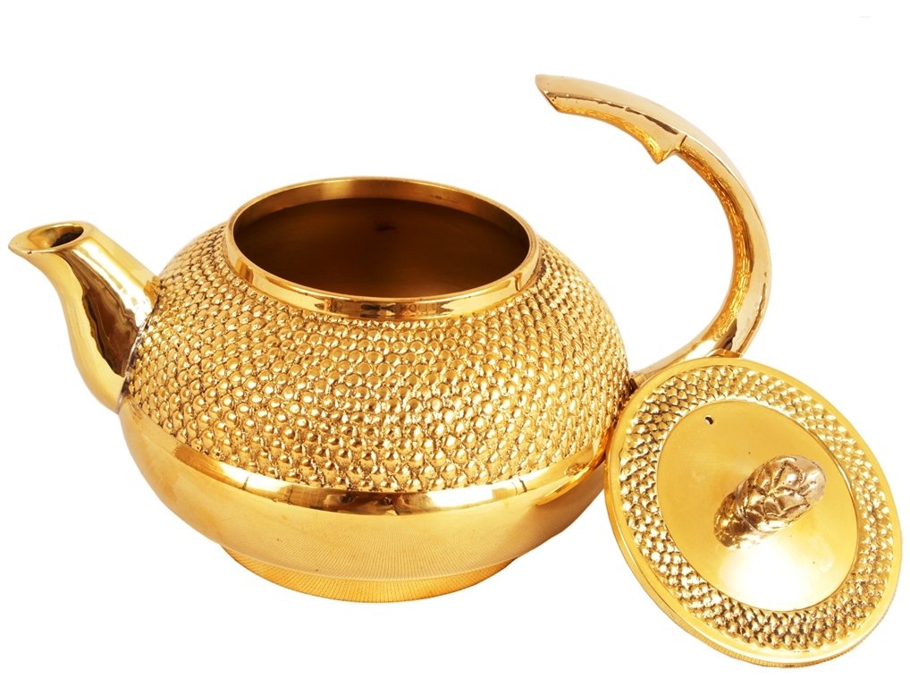 IndianArtVilla Beautiful Design Shining Brass Round Lining Tea Pot 520 ML - Serving Tea Coffee Tableware Decorative Home Hotel Restaurant Gift item