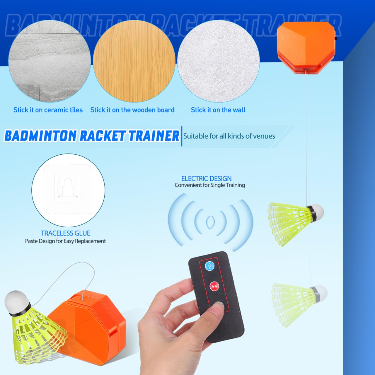 NOLITOY Juego de entrenamiento de rebote portátil de bádminton con control remoto y volante de nailon, ayuda de entrenamiento de bádminton eléctrico para un solo jugador con velocidad y ángulo para - 4