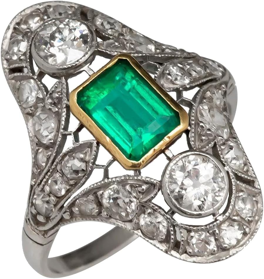 RKKOJJO 925 Sterling Silver Emerald Cut Cubic Zirconia Diamond Ring Engagement Ring Wedding Band Rings for Women