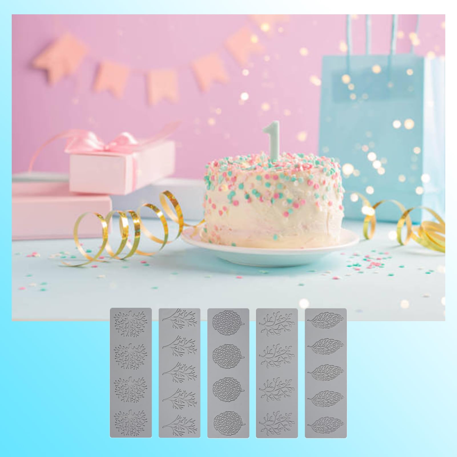 Lot De 5 Moules En Silicone Feuille - Pour Pâtisserie, Chocolat, Savon, Résine Et Déco Gâteaux (anniversaire, Baby Shower)