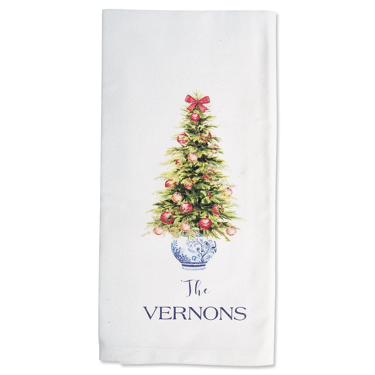 Lillian Vernon Christmas Tree and Topiary Personalized Kitchen Towels Pack - Set of 2, Cotton, 6 1/2 x 14