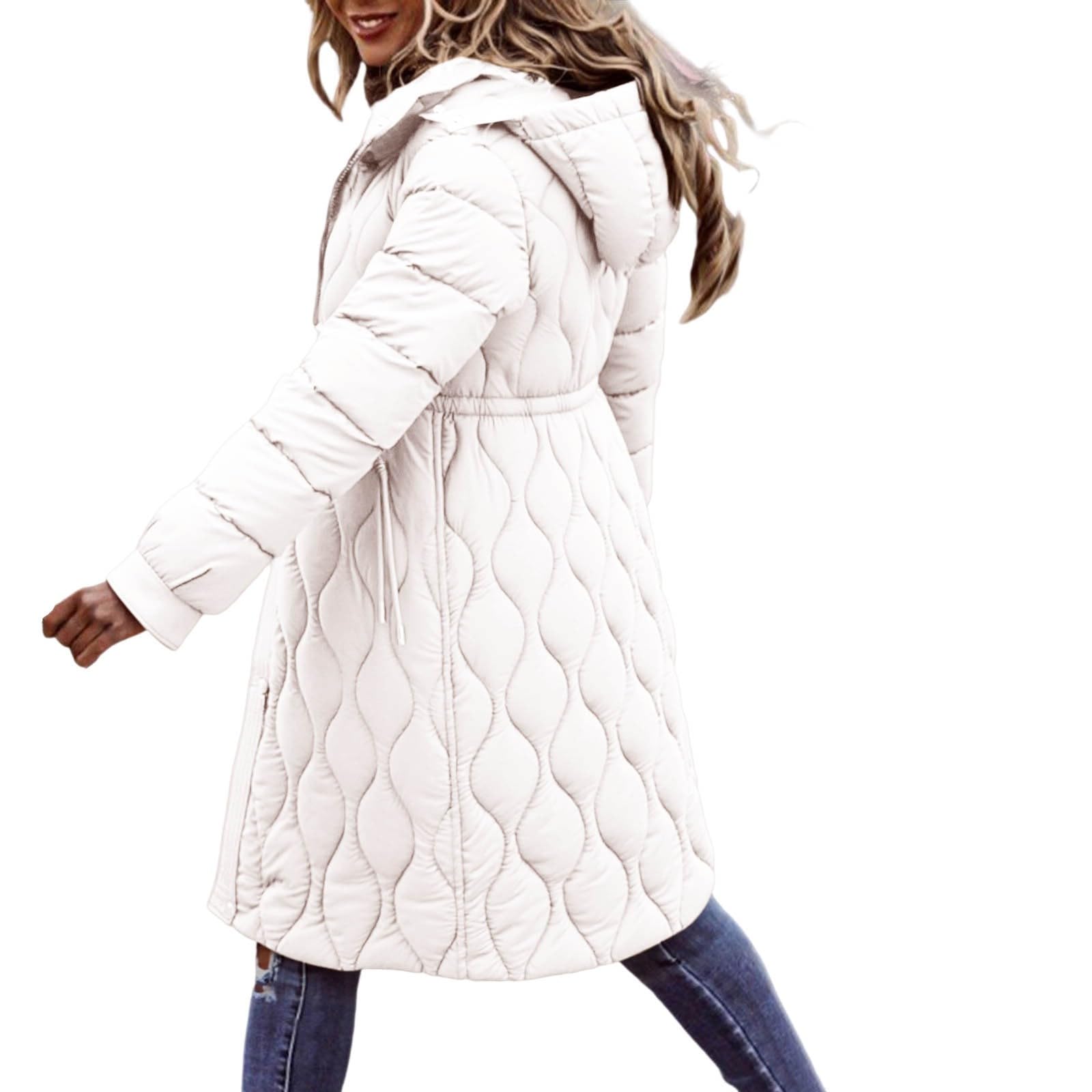 Piumino Donna Invernale Lungo 100 Grammi con Cappuccio e Zip Giubbotto Imbottito Trapuntata Elegante Cappotto Primaverile Termica Vento Giacca Casual Leggero Curvy per Neve Trekking Sportiva,,