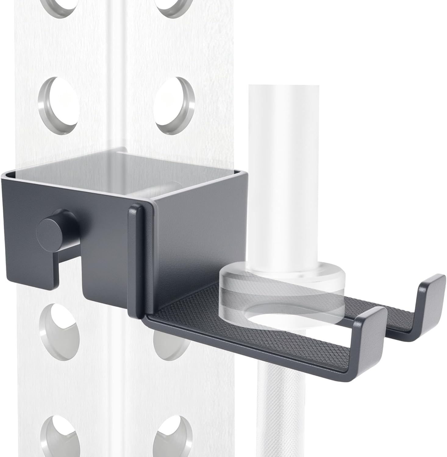Olympic Barbell Holder for 3x3 Power Racks, Rack-Mounted, Heavy-Duty Steel, Tool-Free Install, Protective Padding, Space-Saving Vertical Storage