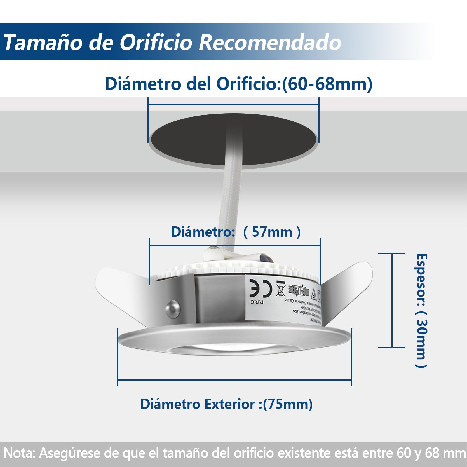 HiBay 6x Downlight LED Techo Empotrable 7W Extraplano Redondo Blanco Neutro IP44 Corte 60-68mm AC 220-240V Foco Empotrable LED Techo Ojo de Buey