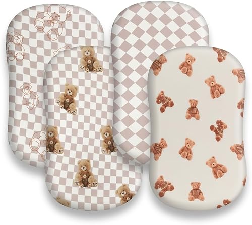 Miniatura 4 de Juego de sábanas para cuna de bebé neutrales con diseño de oso y búfalo a cuadros transpirables unisex para niños o niñas