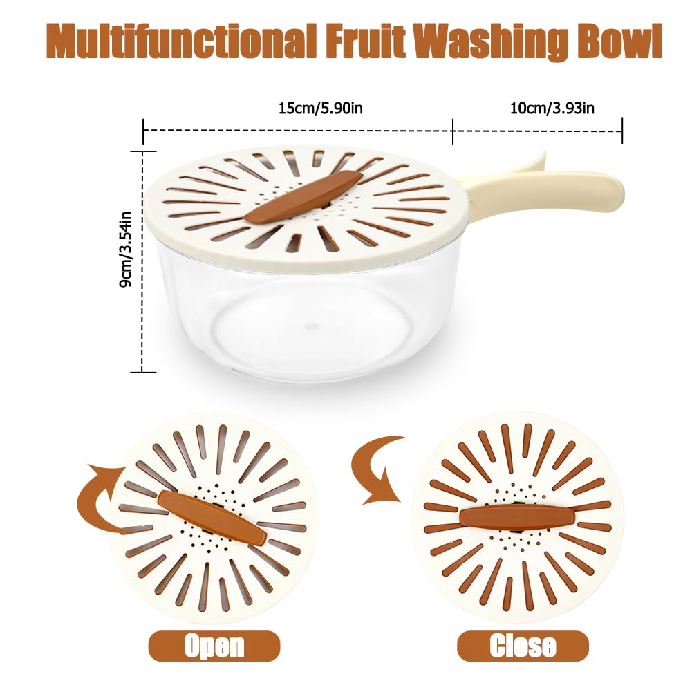 Multifunctional Fruit Washing Bowl,2 in 1 Drainer and Strainer,Foldable Handle Drain Basket with Lid,Kitchen Colanders & Food Strainers, Suitable for Washing Fruits and Vegetables