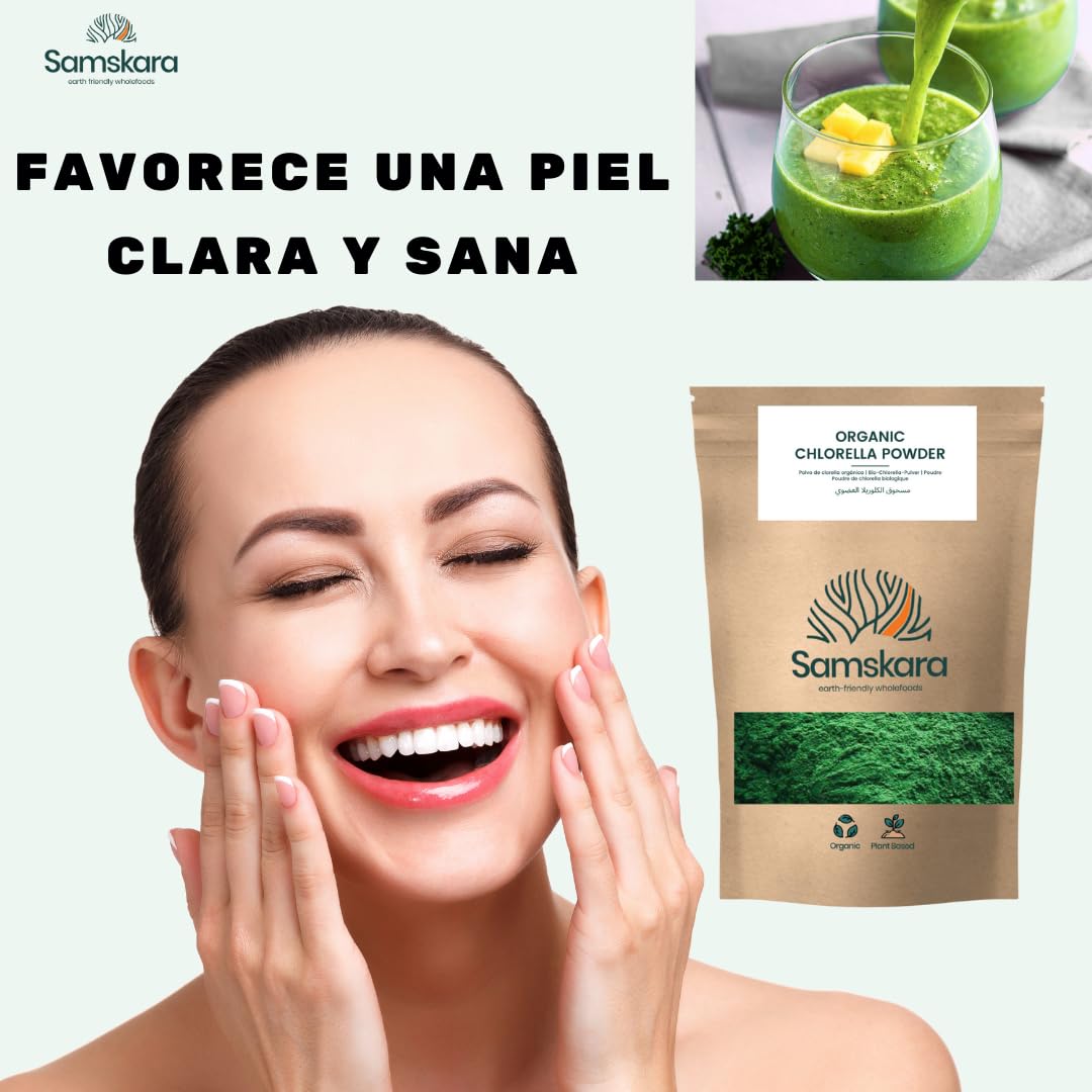Samskara Tribe Chlorella Orgánica en Polvo | Superalimento Rico en Nutrientes | Alto en Clorofila Natural y Proteína Vegana | No GMO, Sin Gluten | 1 kg x 1 Paquete