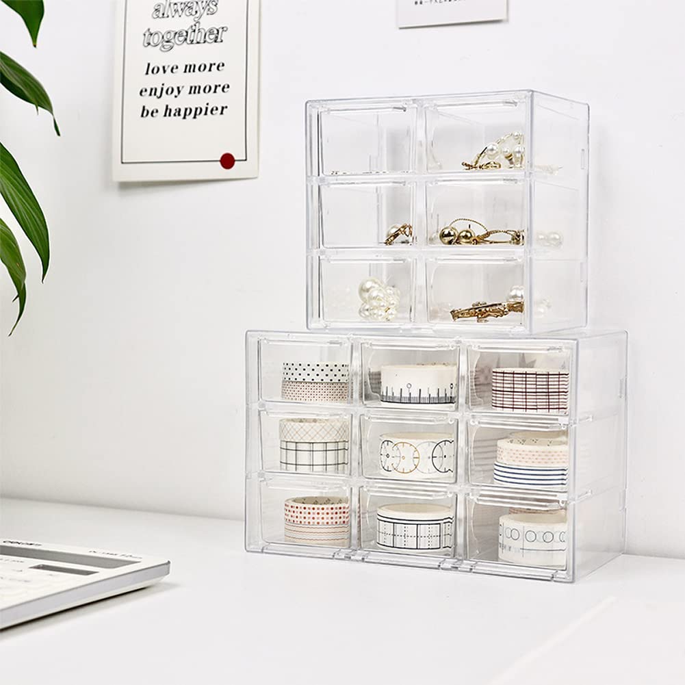 Koomiao Aufbewahrungsbox Plastik 6/9/12 Schubladen,Mini Sortierboxen Kleinteilemagazin,Klein Schubladenbox Kunststoff Desktop Aufbewahrung Organizer für Kosmetik Schmuck Schreibwaren (12 Schubladen)