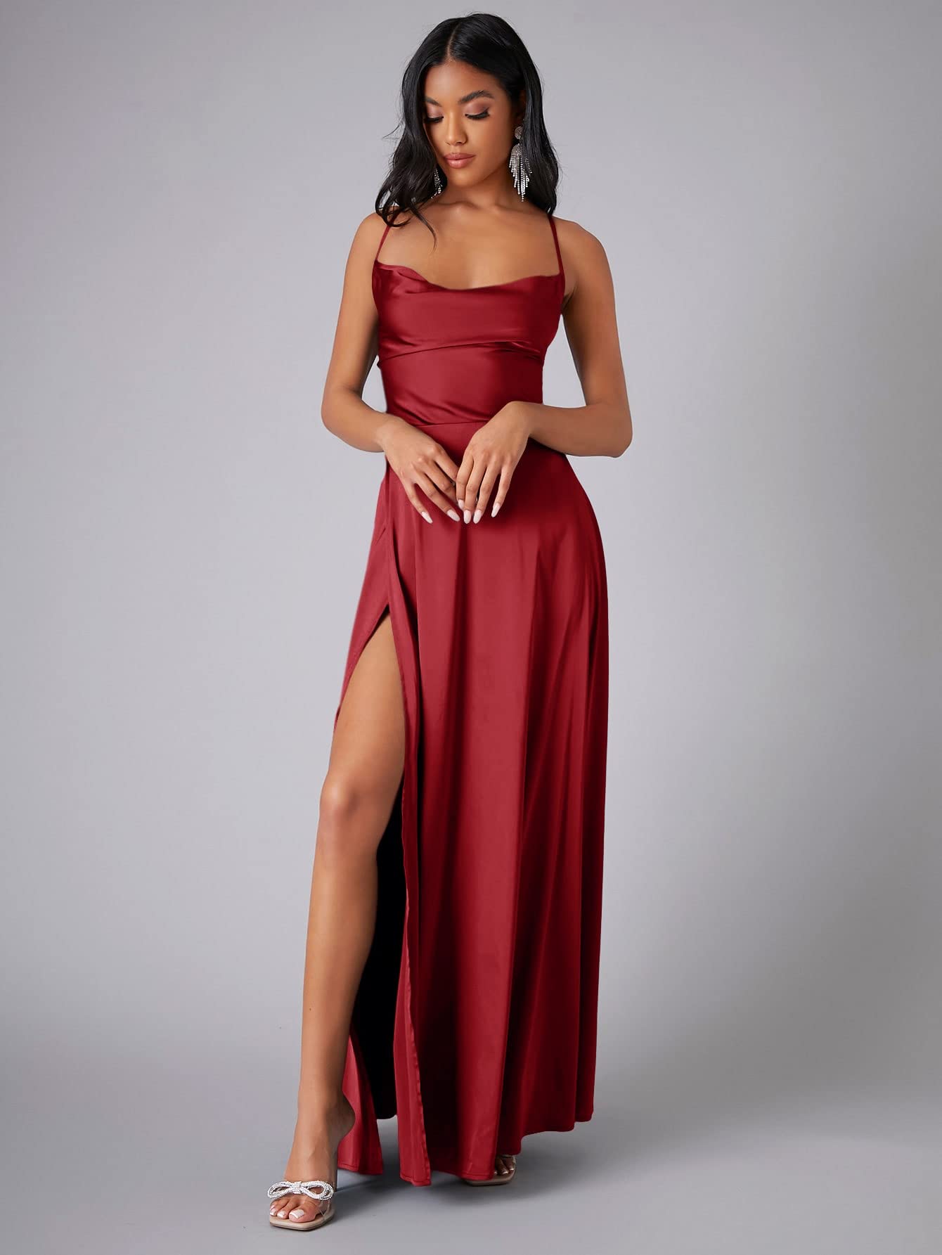 red slim fit prom dresses Designer Silk Cami Dress Long | Green Maxi Slip Dress main image 1