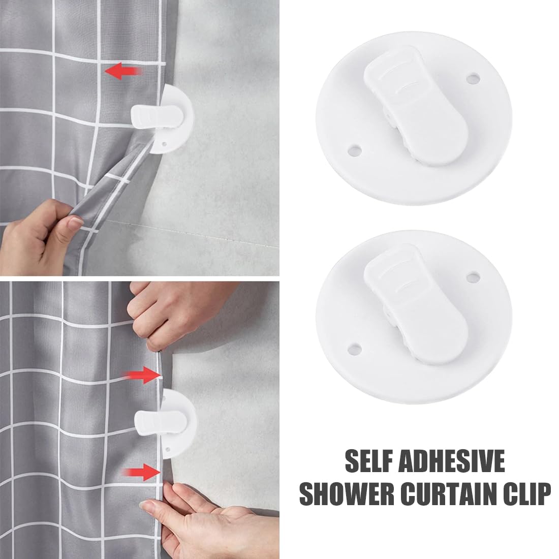 6 Stück Duschvorhang Clips – Selbstklebend, Spritzwassergeschützt, Weiß (für Vorhänge, Schränke, Windschutz)