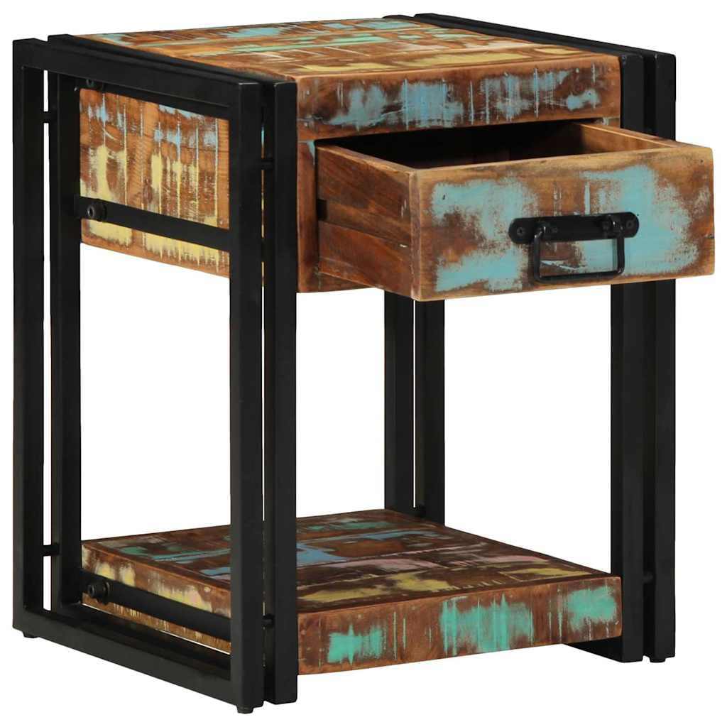 Table de chevet en bois recyclé 40 cm table de nuit industrielle