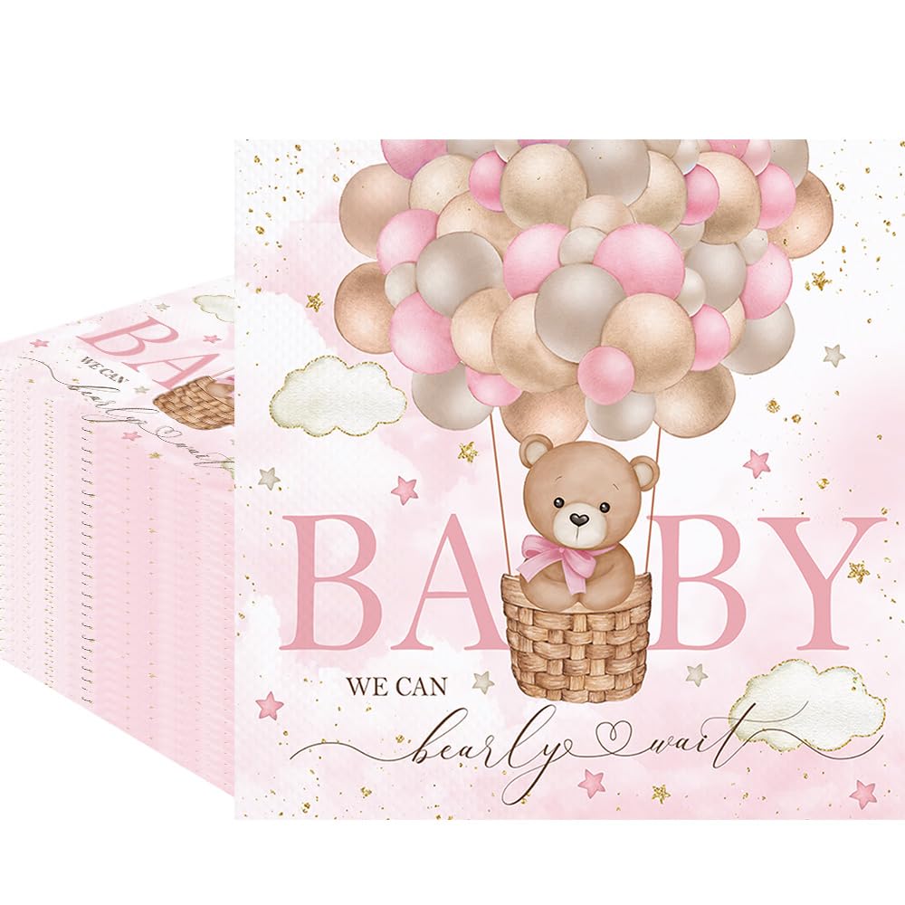 Fitumiw 80Pcs We Can Bearly Wait Paper Napkins Bear Disposable Napkins for Baby Shower Bear Printed Decorative Napkins for Party Supplies Table Decor