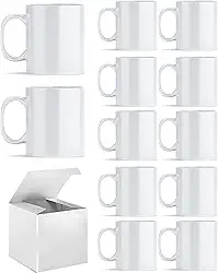Canecas de sublimação, canecas de café brancas de sublimação Tazas para sublimação em branco 325 ml com caixa para café, sopa, chá, leite, latte, cacau quente conjunto de 12