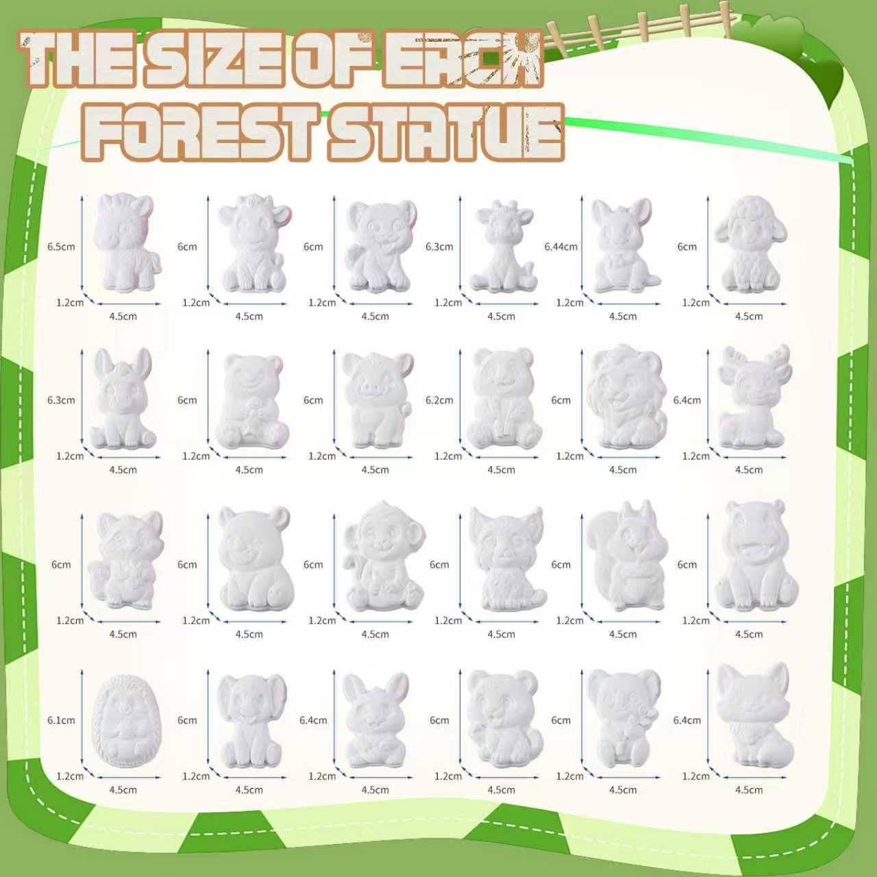 GloomGlo Kit di 24 animali in gesso, 8 set di statuette di animali della foresta dello zoo con colori lavabili, tavolozza di pennelli, articoli artistici fai da te, regali per bambini
