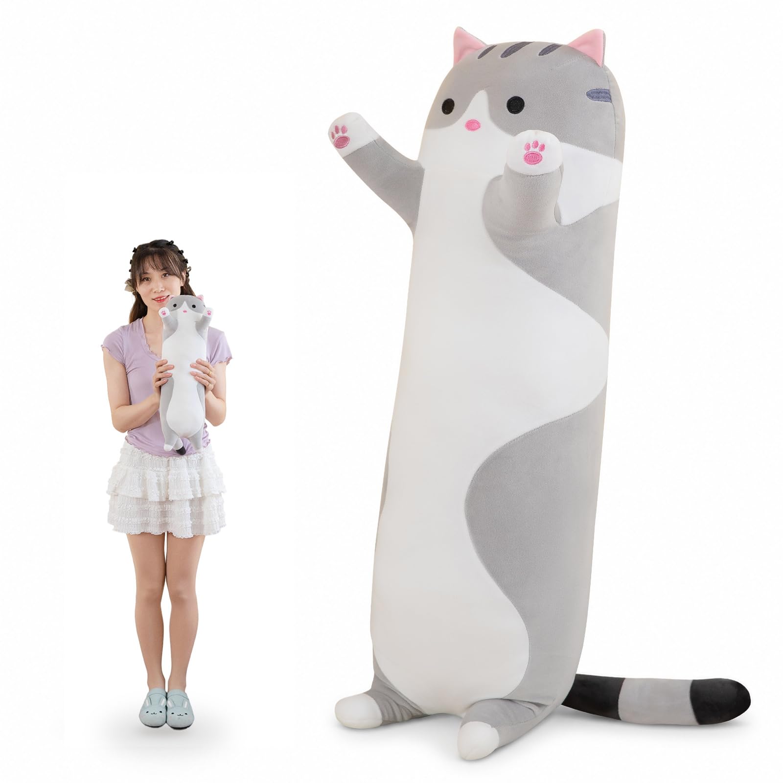 Amozo Cat Plush Pillow, 50 cm, Gray