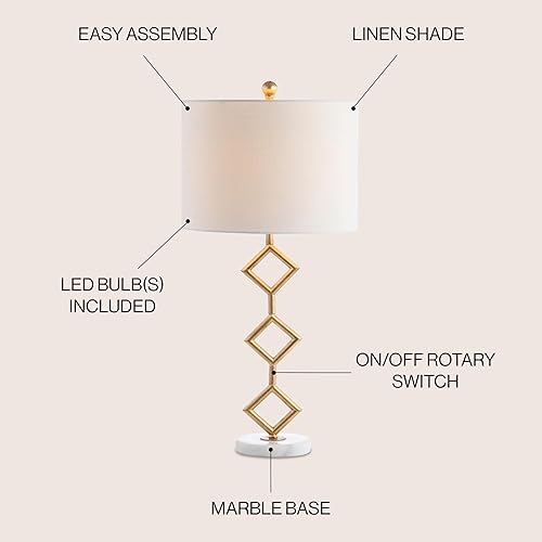 Miniatura 2 de JONATHAN Y JYL1080A Diamante 29.5" Moderno Metal Dorado con Base de Mármol Lámpara de Mesa LED Clásico Glam Mesita de Noche Lámpara para Dormitorio