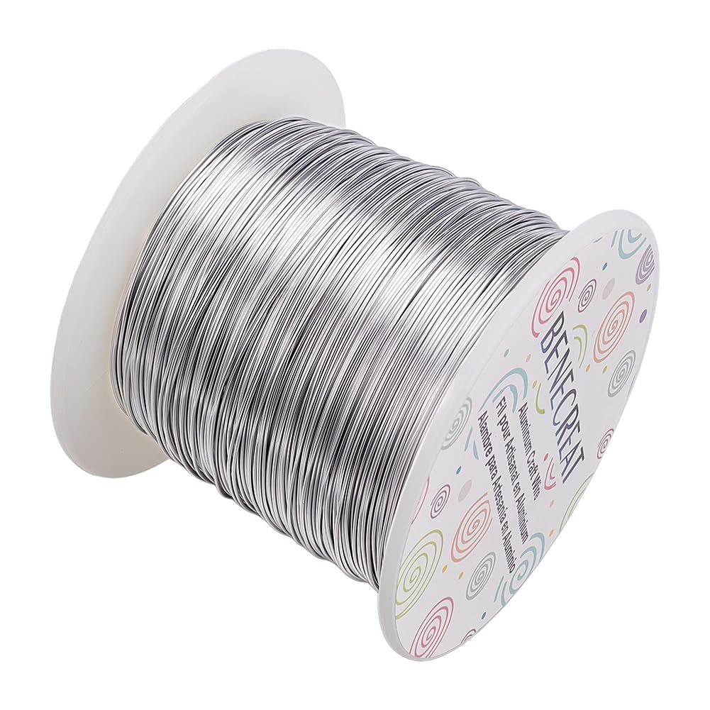 BENECREAT 22 Gauge 850FT Aluminum Wire Anodized Jewelry Craft Making Beading Floral Colored Aluminum Craft Wire - Silver