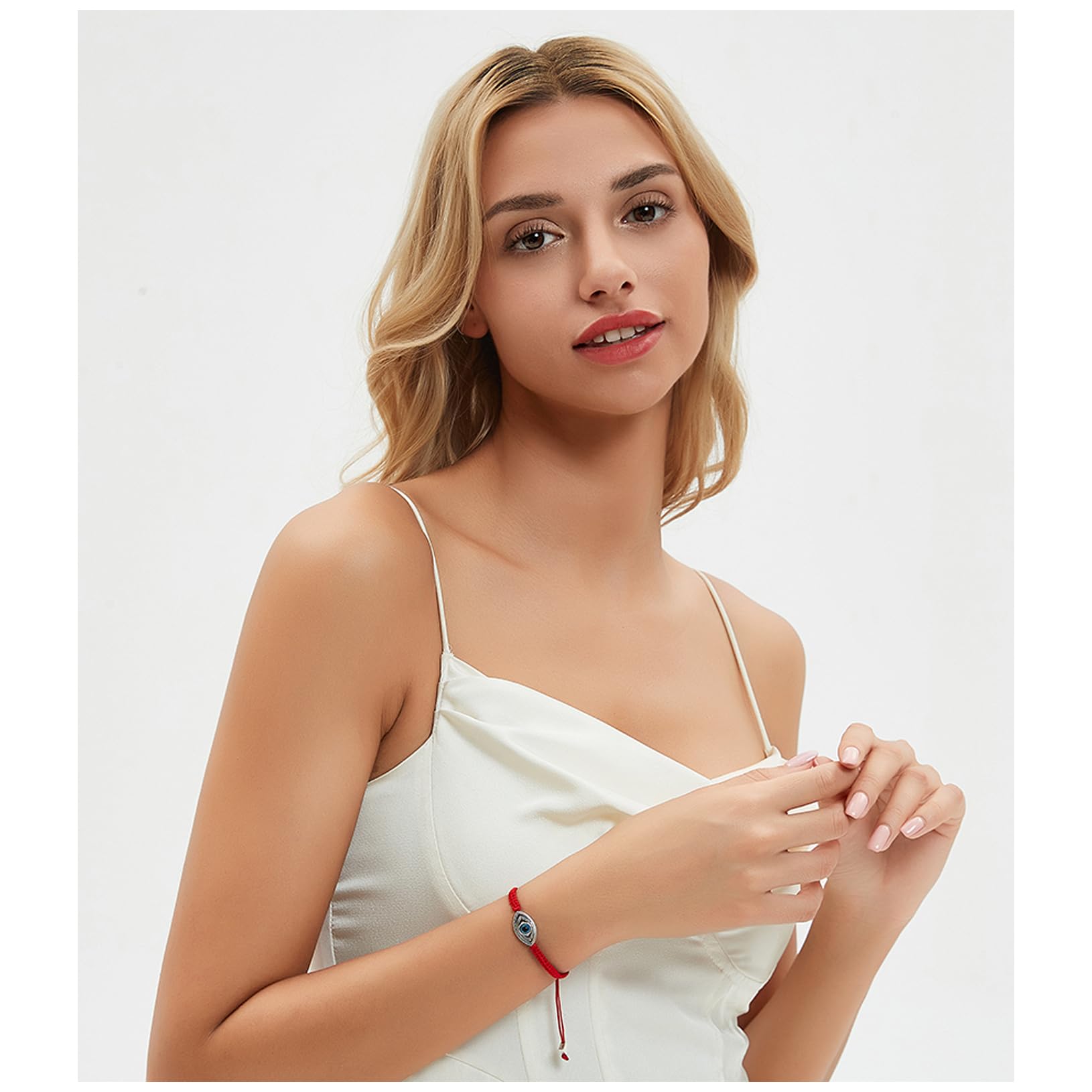 Braccialetti rossi da donna, braccialetti rossi per protezione, braccialetto portafortuna regolabile intrecciato a mano