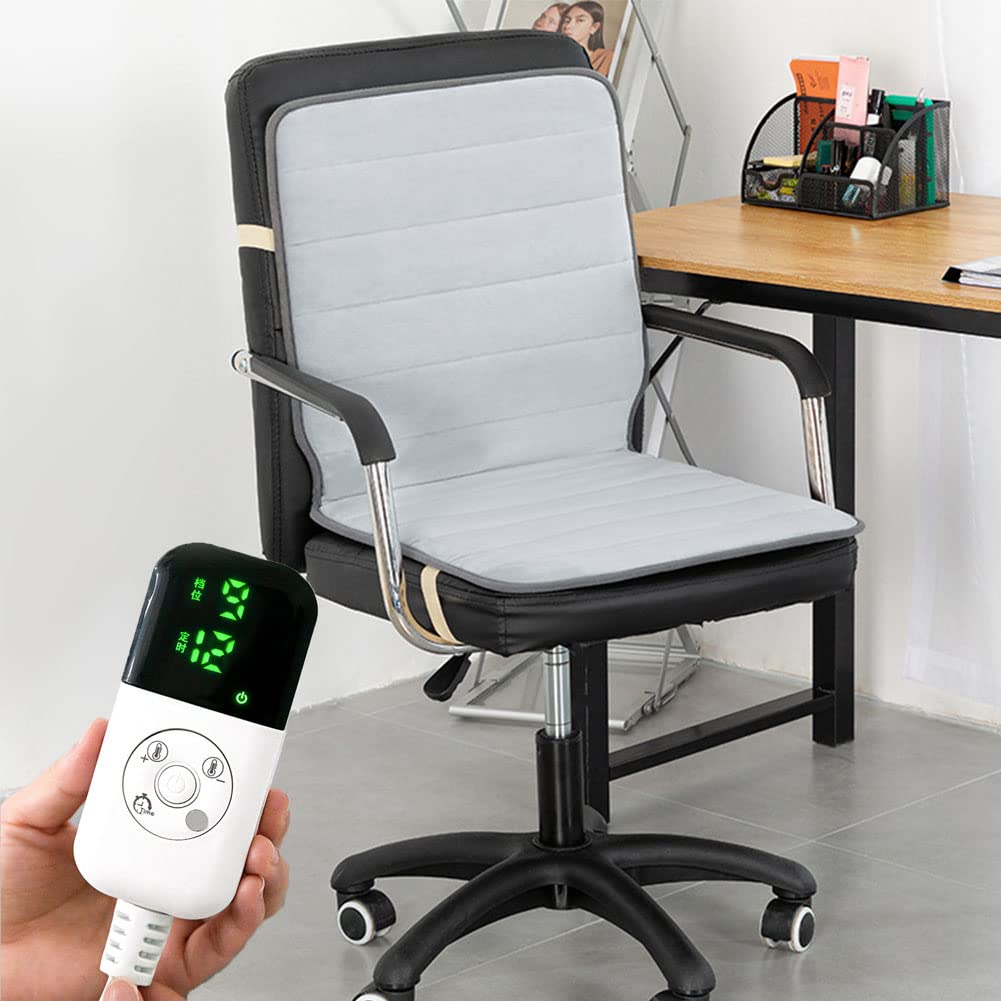 luoyipinkOffice Heated Chair Pad, Siamese Electric Heating Seat Cushions, Nine Thermostat, 12 Gear Timing, Warms The Hips, Waist, Back, 40 * 90cm,A