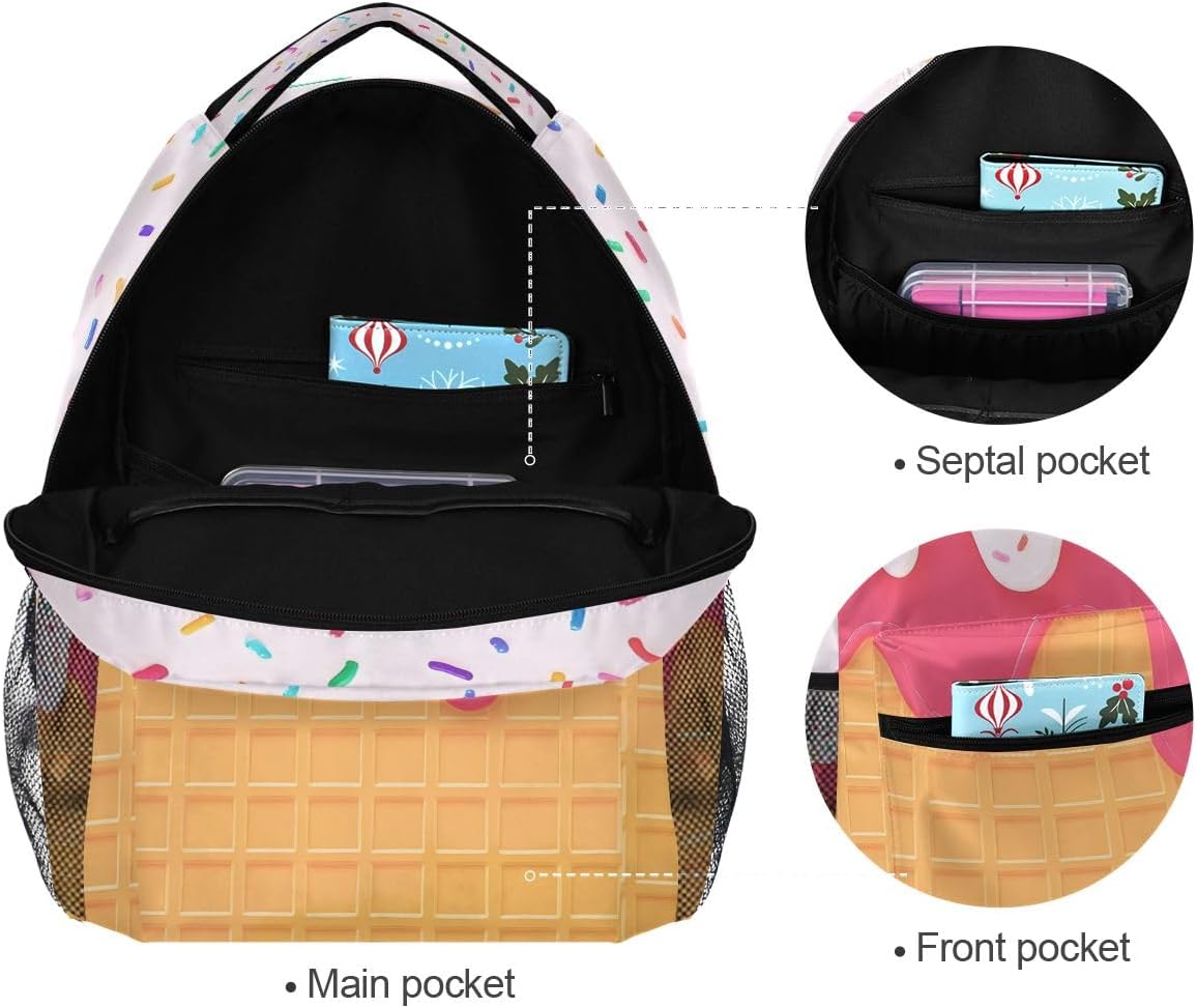 Bookbags Laptop Backpack for High School Men Colorful Sweet Ice Cream Travel College Work Casual Daypack Teens Customed