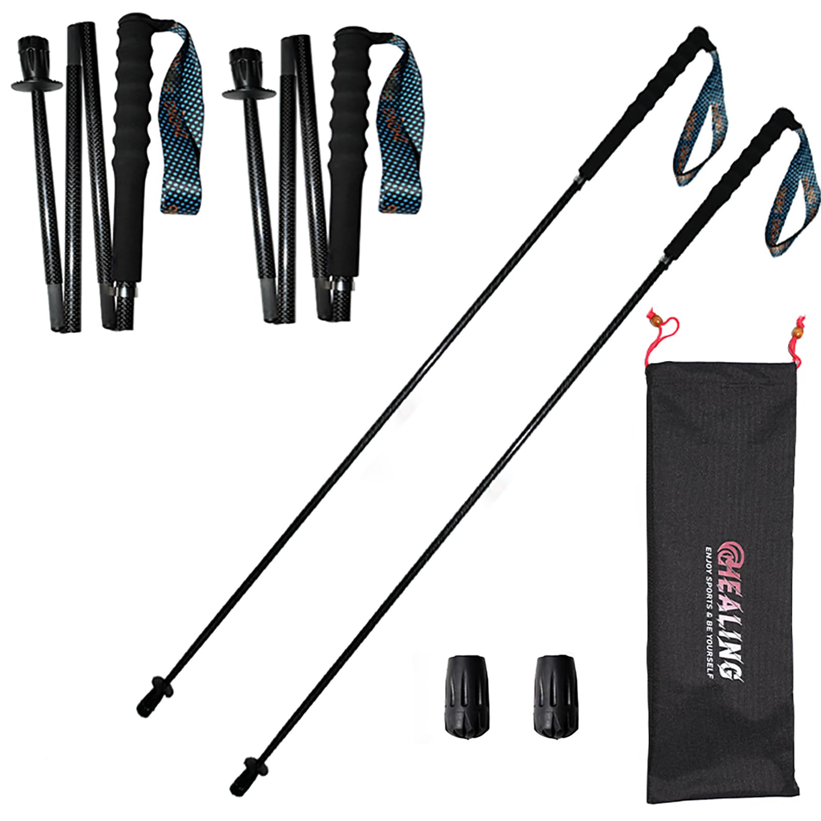 OKHEALING Ultralight Trekking Poles, Foldable, Set of 2, Ultralight Carbon Fiber, Trail Poles with Moisture Wicking Handle, with Storage Bag (120cm)