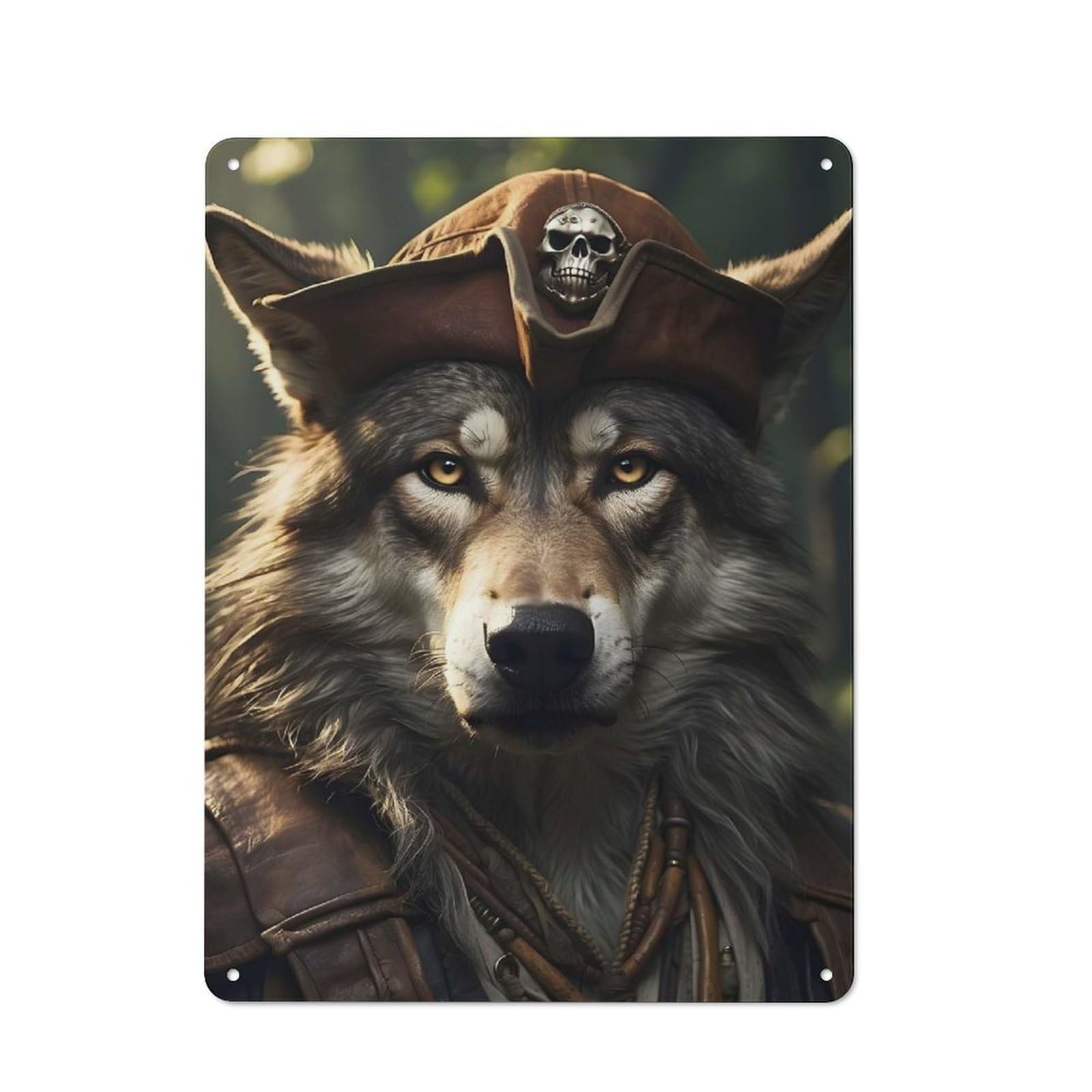 Junmoney Wolf Pirate Funny Retro Metal Wall Sign 40X30cm Featuring For Hallway Wall, For Garage, Workshop And Man Cave Decoration