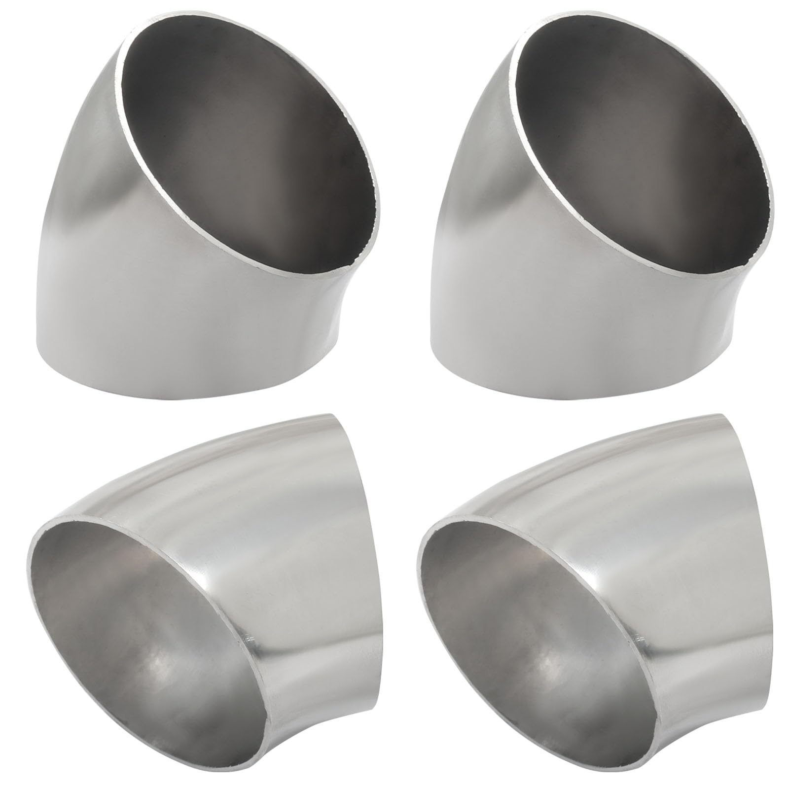 Murtenze 4 Pack OD 2.5 Inch 45 Degree Stainless Steel Bend Tube Exhaust Elbow Pipe for Car Modified Exhaust System 2.5" Piping Silver Tone，Stair Handrail Bend