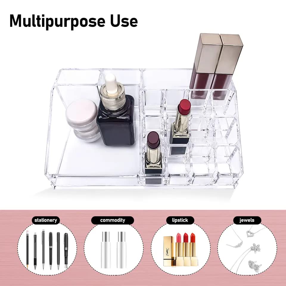 NYALKARAN Acrylic Cosmetic Organizer 16 Compartments for Makeup and Lipstick Storage - Sleek and Space-Saving Design, Cosmetics, Transparent 4