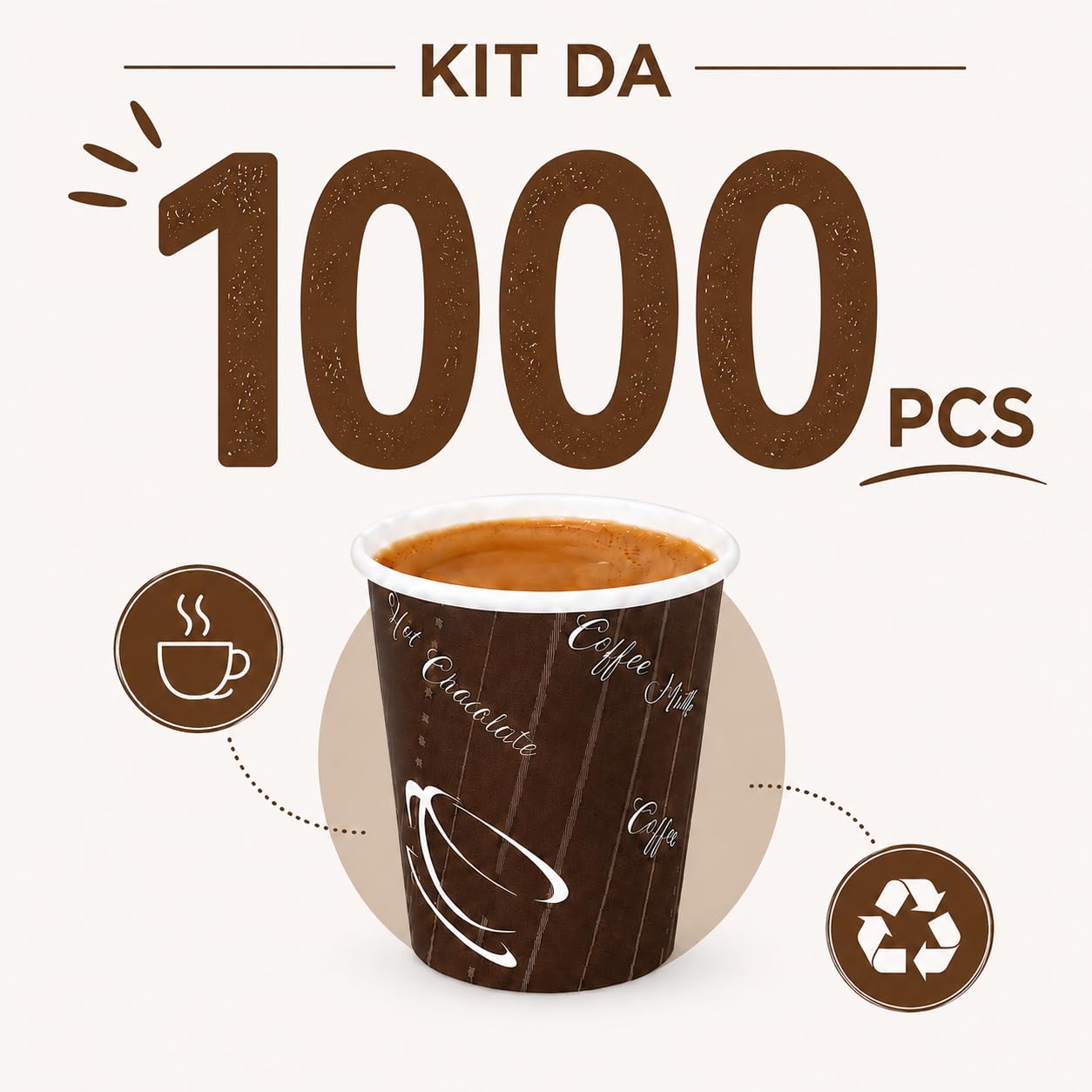COFFISANO 1000 vasos de café de papel desechables, para oficina, bar, marrón, ecológico, compostable, vasos desechables para bebidas calientes, expreso, té, chocolate, 75 ml